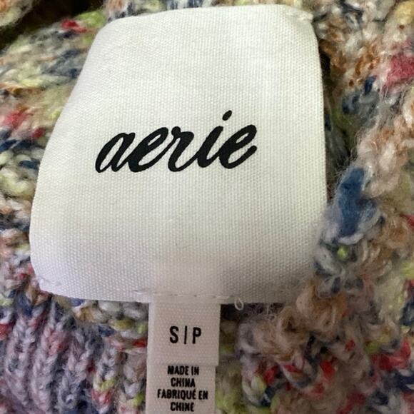 Aerie Multicolor Confetti Funnel Mock Neck Ribbed Pullover Sweater Top Size S - Picture 4 of 5